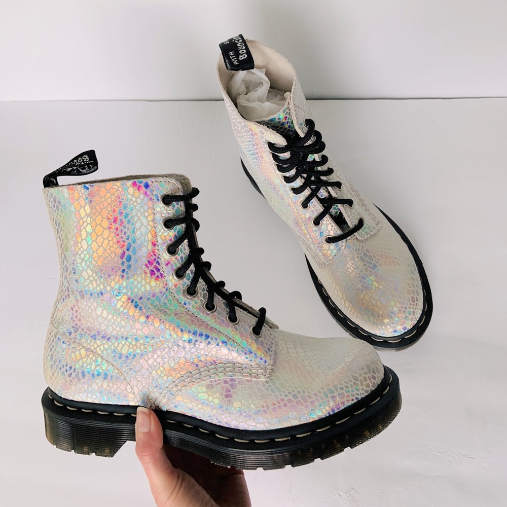 Dr. Martens 1460 Pascal Metallic Snake Shimmer  Festival Lace Up Combat Boots